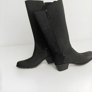 TEVA Anaya SZ 11 Women Black Leather Oiled Toe Tall Knee-High Side Zip Boots